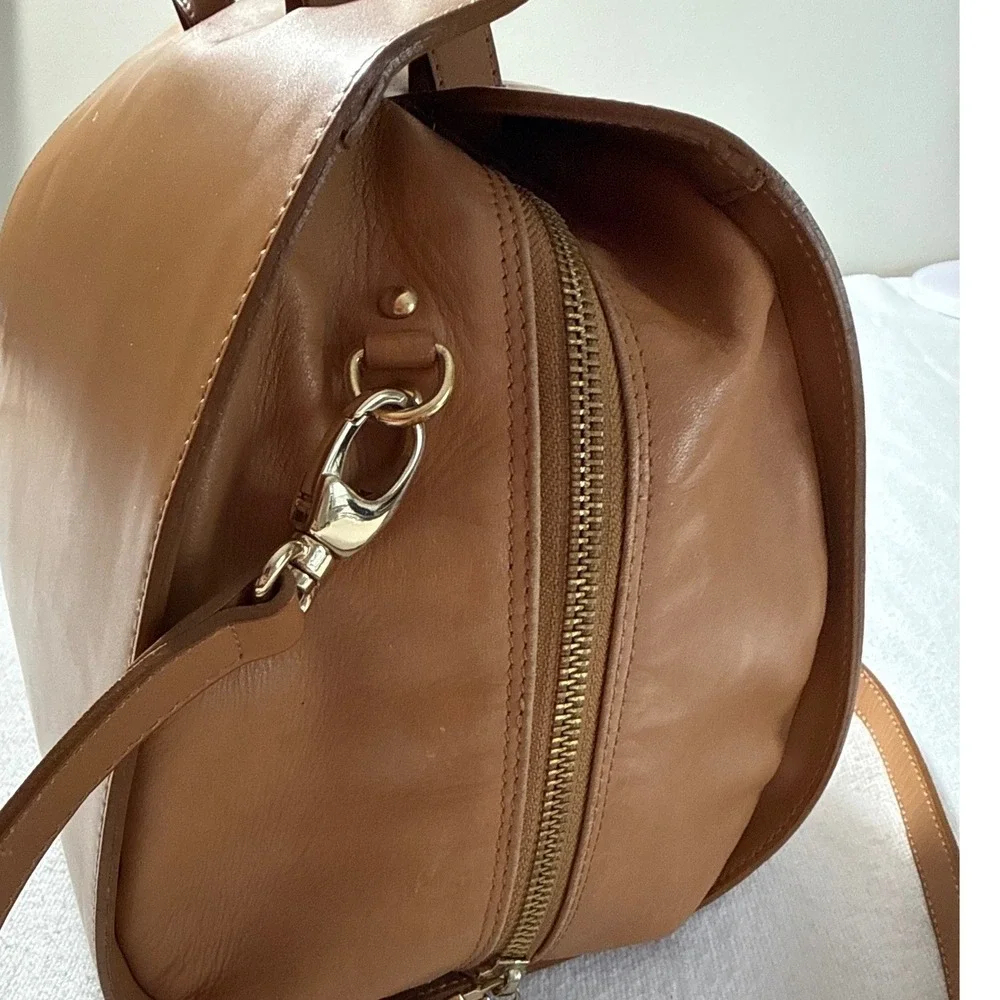 Nardelli Italy Tan Leather Satchel Crossbody Bag Cognac Gold Hardware Medium